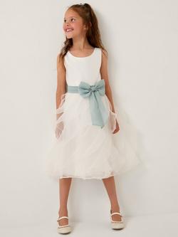 Monsoon Kids' Cancan Bow Ruffle Dress, Ivory, Ivory