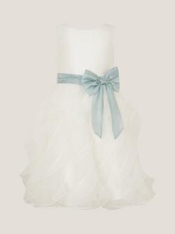 Monsoon Kids' Cancan Bow Ruffle Dress, Ivory - view 2, Ivory