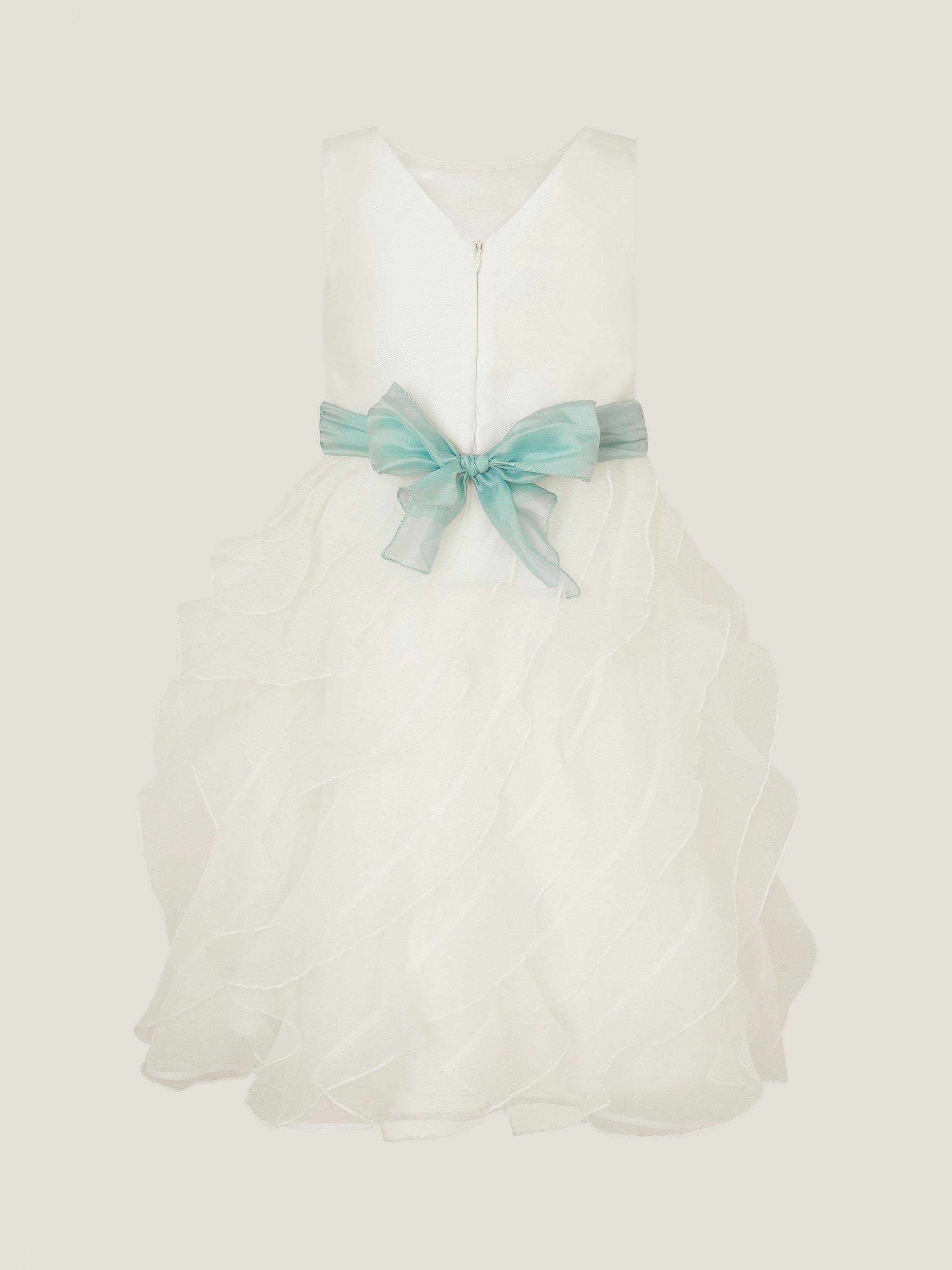 Product image 3 of 3, which shows Monsoon Kids' Cancan Bow Ruffle Dress, Ivory, 3 years