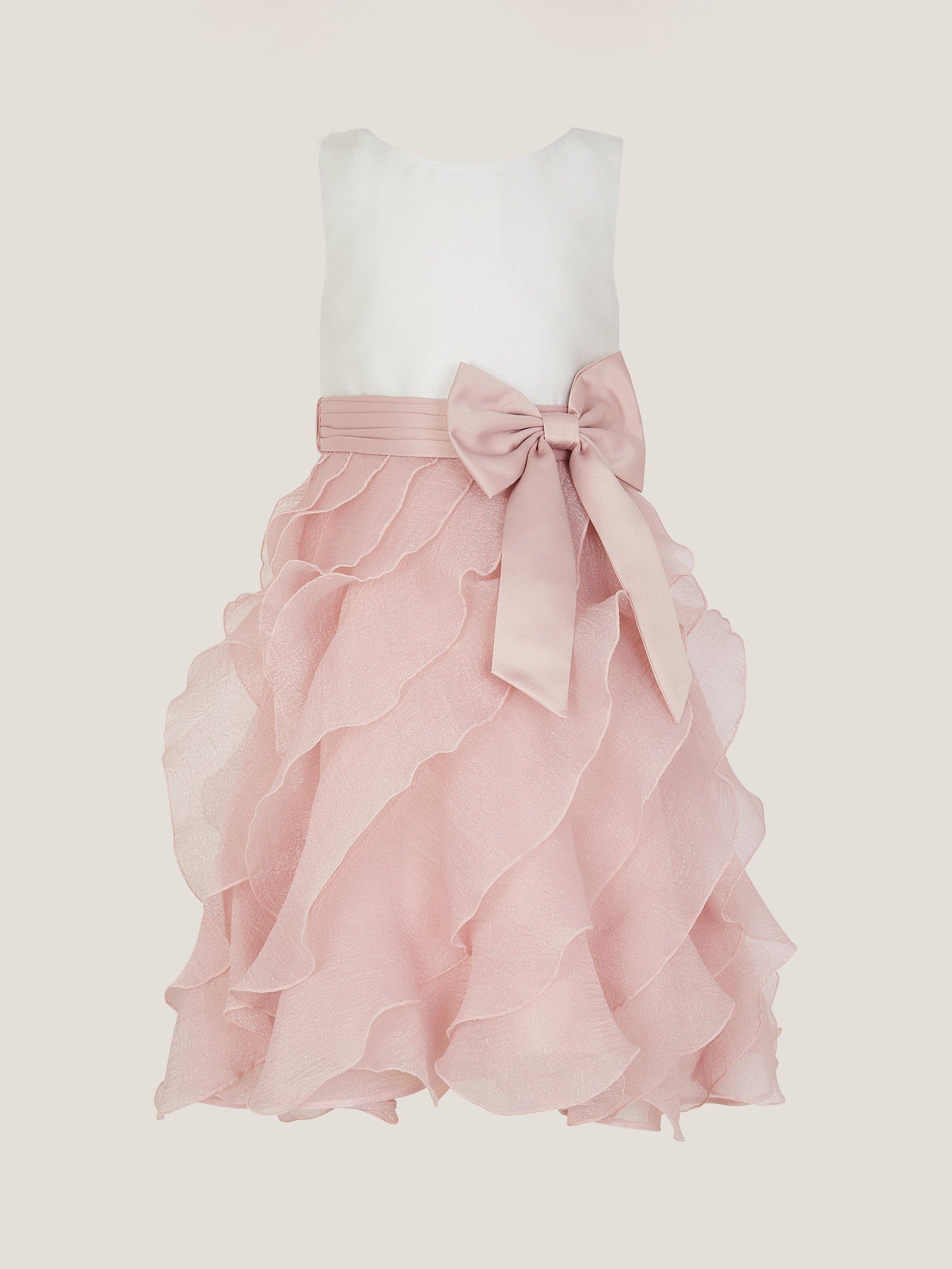 Product image 1 of 3, which shows Monsoon Kids' Sleeveless Cancan Bow Midi Dress, Pink, 3 years