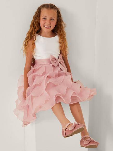 Monsoon Kids' Sleeveless Cancan Bow Midi Dress, Pink