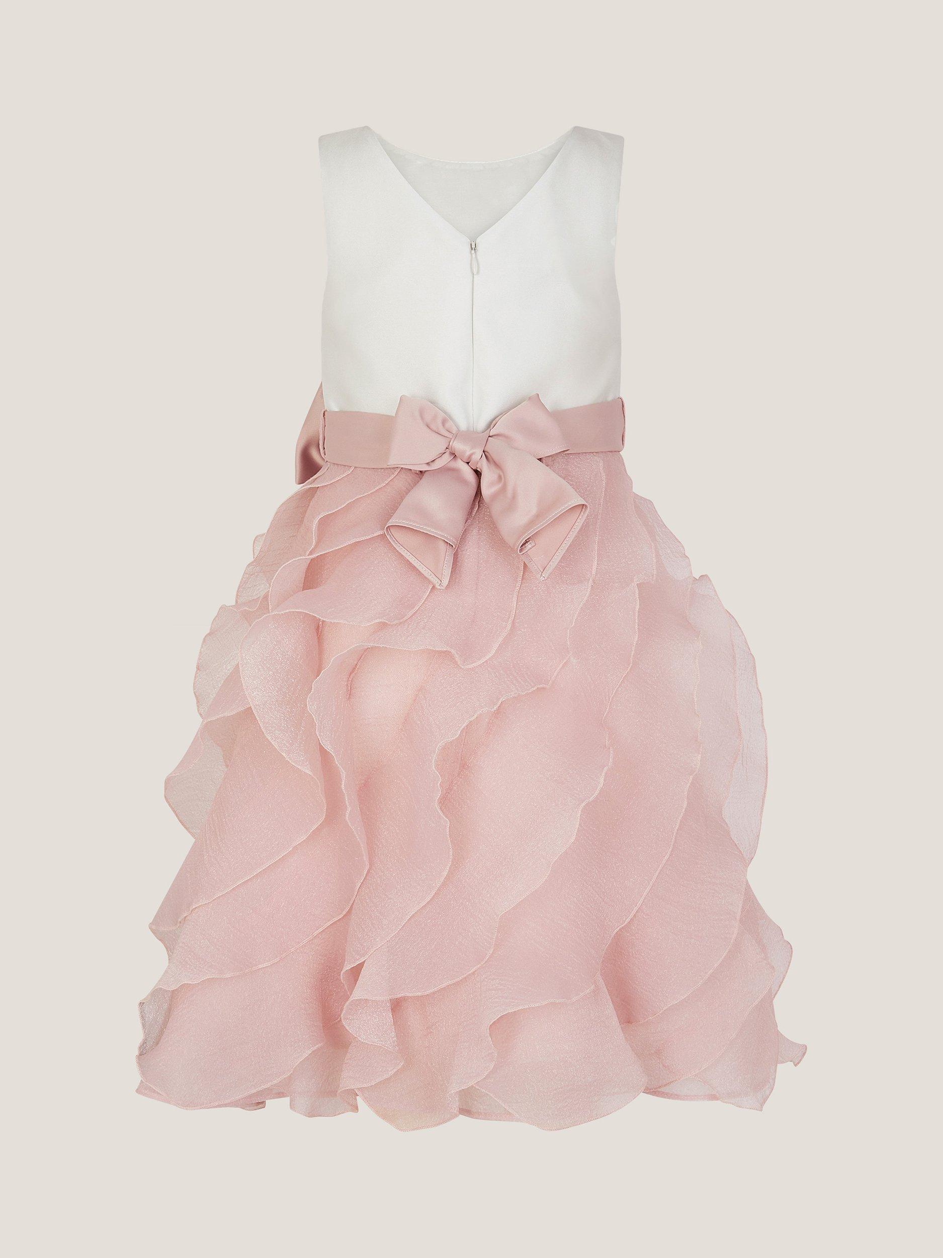 Product image 2 of 3, which shows Monsoon Kids' Sleeveless Cancan Bow Midi Dress, Pink, 3 years