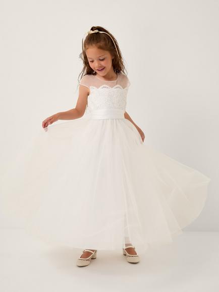 Monsoon Kids' Cynthia Lace Sleeveless Midi Dress, Ivory