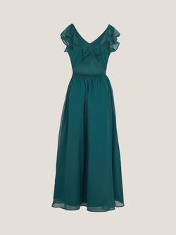 Monsoon Kids' Indi Asymmetric Frill Prom Dress, Teal - view 2, Teal