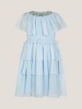 Monsoon Kids' Phoebe Cap Sleeve Tiered Sequin Dress, Pale Blue