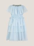 Monsoon Kids' Phoebe Cap Sleeve Tiered Sequin Dress, Pale Blue