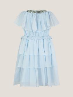 Monsoon Kids' Phoebe Cap Sleeve Tiered Sequin Dress, Pale Blue - view 2, Pale Blue