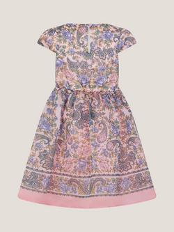 Monsoon Kids' Poppie Short Sleeved Paisley Dress, Pink - view 2, Pink