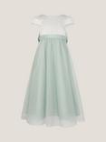 Monsoon Kids' Short Sleeved Satin Bow Bridesmaid Dress, Sage