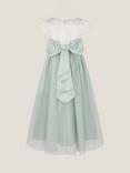 Monsoon Kids' Short Sleeved Satin Bow Bridesmaid Dress, Sage