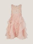 Monsoon Kids' Sleeveless Sequin Ruffle Dress, Pink