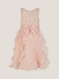 Monsoon Kids' Sleeveless Sequin Ruffle Dress, Pink