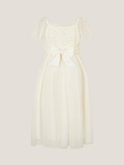 Monsoon Kids' Starla Short Sleeved Crochet Lace Dress, Ivory - view 2, Ivory