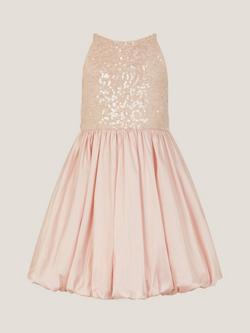 Monsoon Kids' Sleeveless Taffeta Sequin Dress, Pale Pink - view 2, Pale Pink