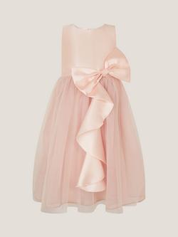 Monsoon Kids' Satin Waterfall Bow Dress, Pink, Pink
