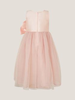 Monsoon Kids' Satin Waterfall Bow Dress, Pink - view 2, Pink