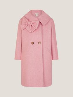 Monsoon Kids' Asymmetric Bow Collar Coat, Pink, Pink