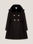 Monsoon Kids' Faux Fur Collar Coat, Black