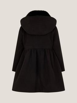 Monsoon Kids' Faux Fur Collar Coat, Black - view 2, Black