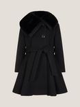 Monsoon Kids' Belted Faux Fur Coat, Black