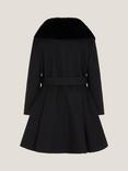 Monsoon Kids' Belted Faux Fur Coat, Black