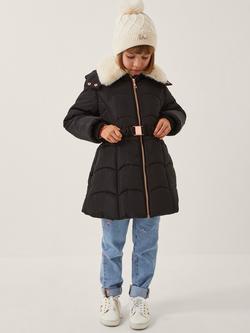 Monsoon Kids' Quilted Faux Fur Belted Coat, Black, Black