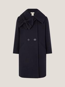 Monsoon Kids' Bow Collared Coat, Navy, Navy