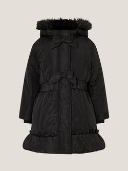 Monsoon Kids' Frill Bow Coat, Black