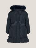 Monsoon Kids' Padded Frill Bow Coat, Navy
