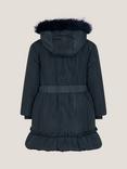 Monsoon Kids' Padded Frill Bow Coat, Navy