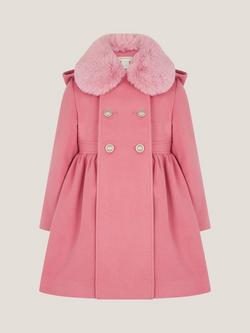 Monsoon Kids' Natalia Double Breasted Coat, Pink, Pink