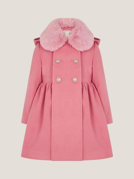 Monsoon Kids' Natalia Double Breasted Coat, Pink, Pink
