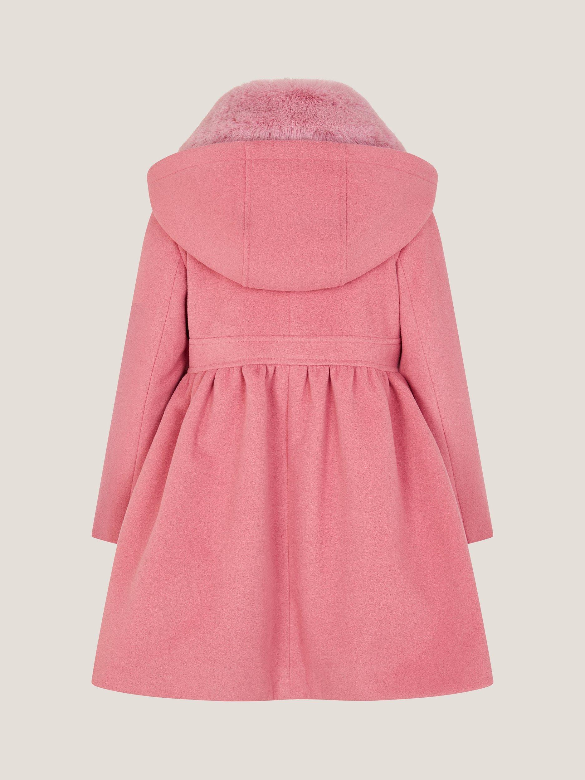 Product image 2 of 3, which shows Monsoon Kids' Natalia Double Breasted Coat, Pink, 3-4 years
