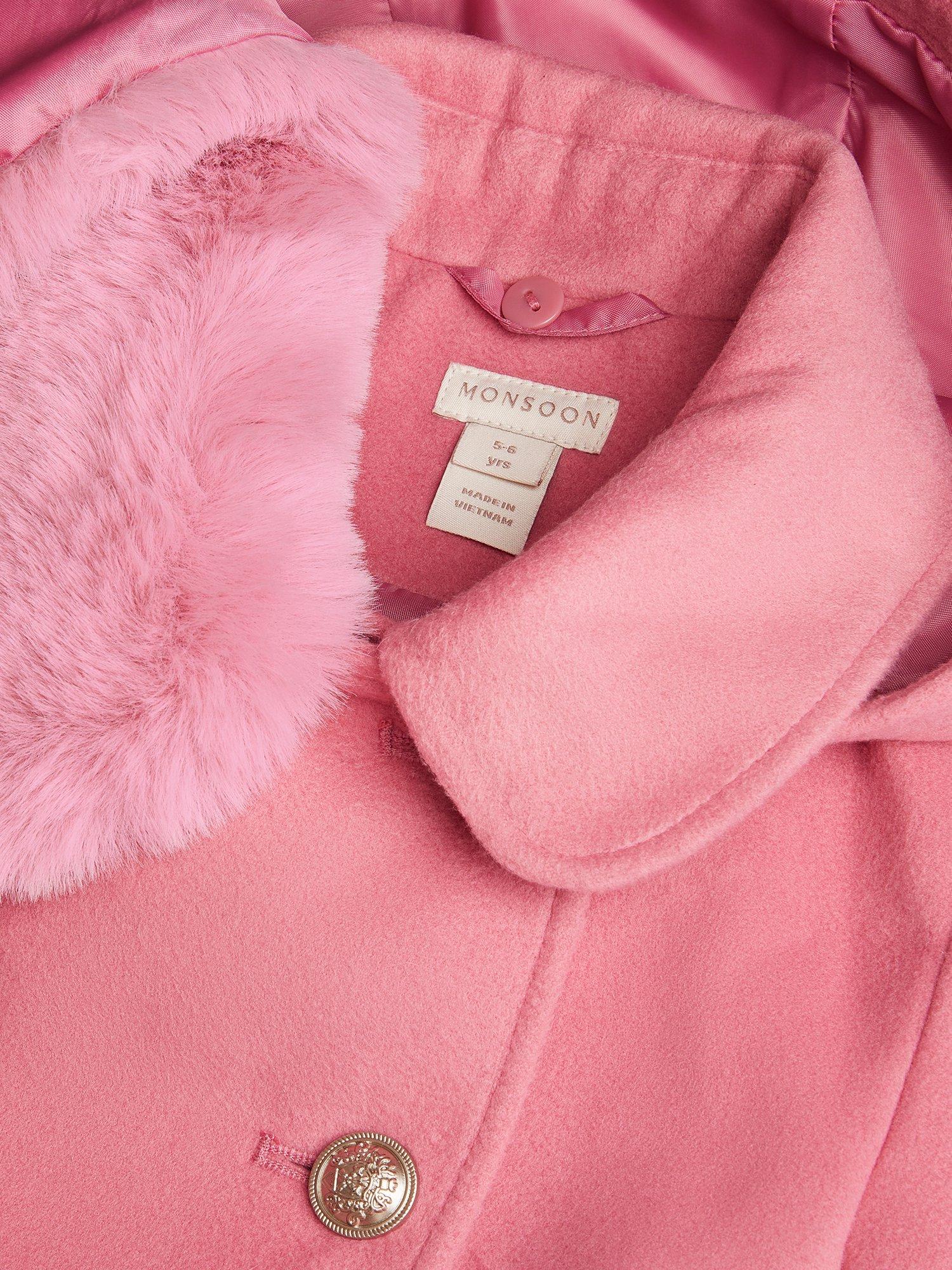 Product image 3 of 3, which shows Monsoon Kids' Natalia Double Breasted Coat, Pink, 3-4 years