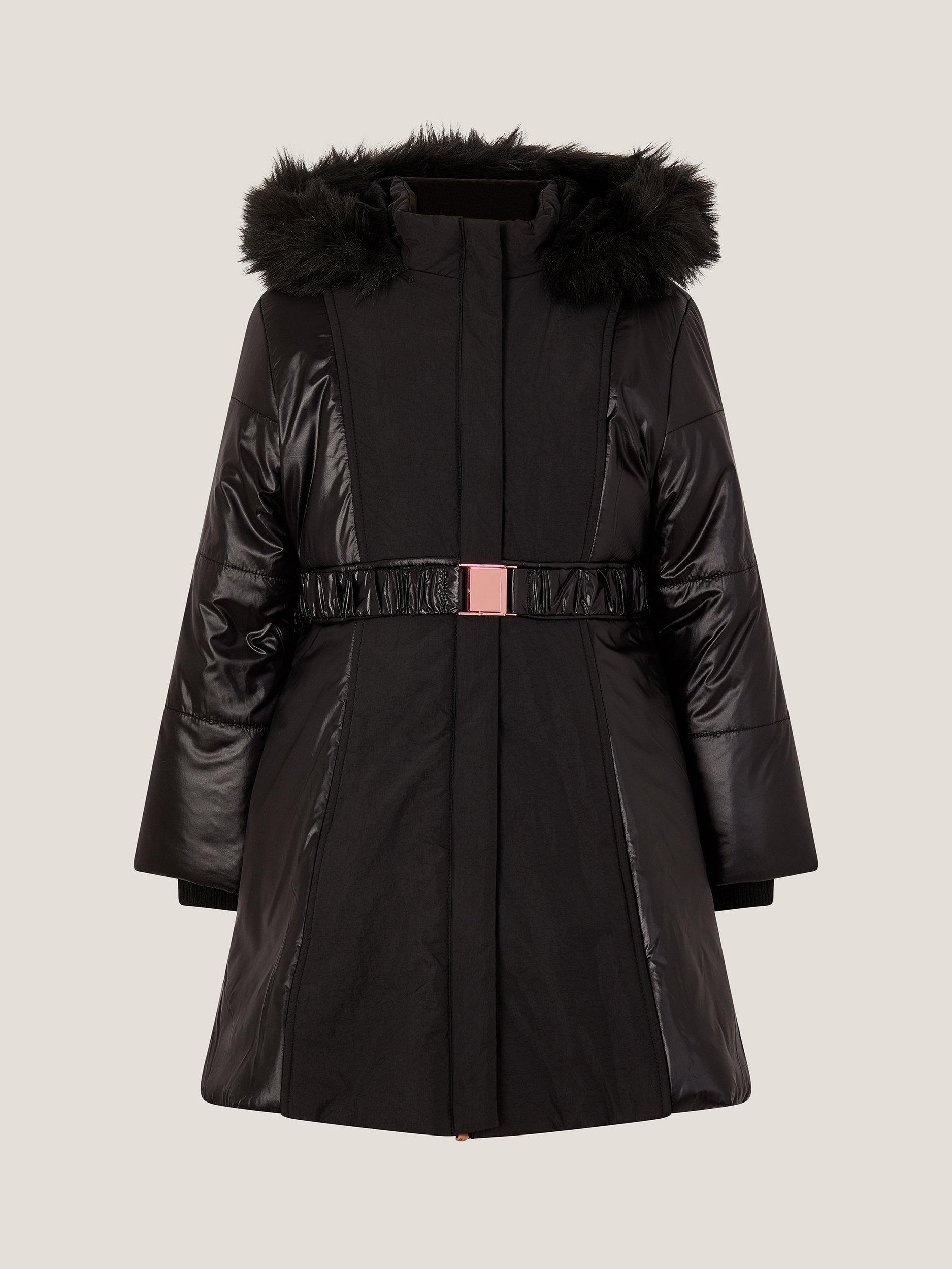 Monsoon Kids' Matte and Shine Hooded Coat, Black