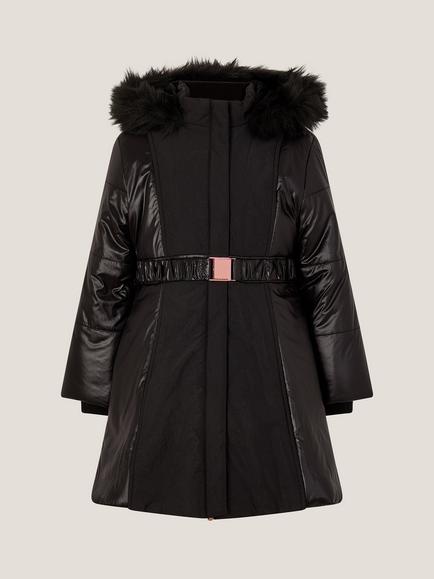 Monsoon Kids' Matte and Shine Hooded Coat, Black, Black