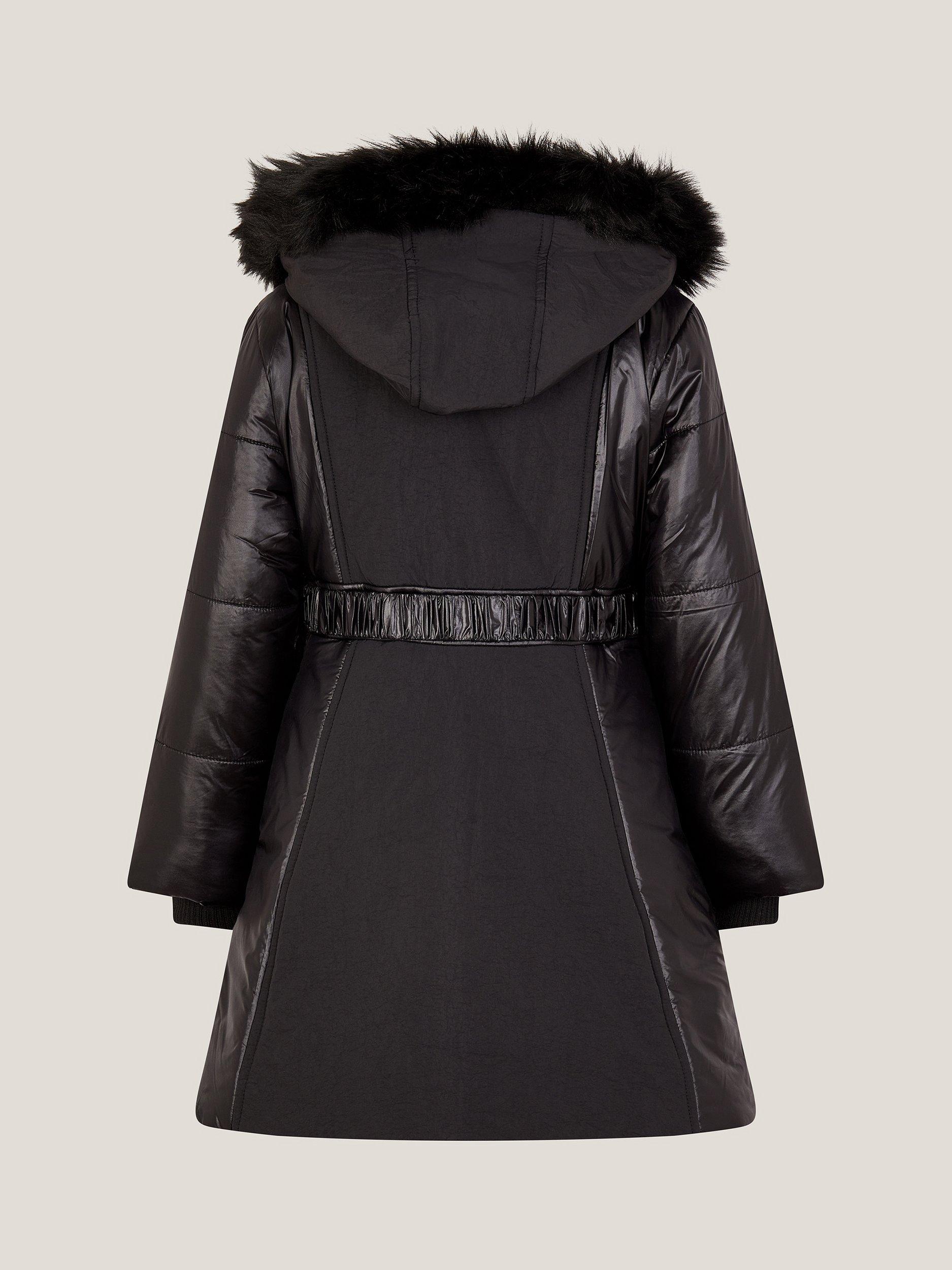 Monsoon Kids' Matte and Shine Hooded Coat, Black