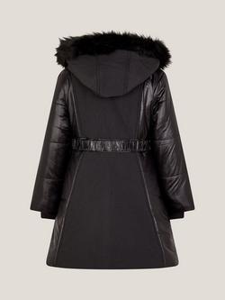 Monsoon Kids' Matte and Shine Hooded Coat, Black - view 2, Black