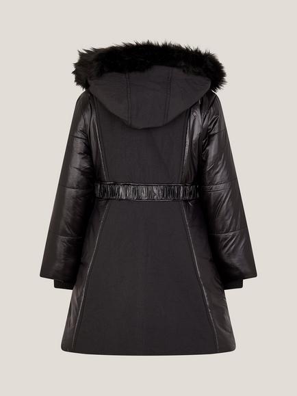 Monsoon Kids' Matte and Shine Hooded Coat, Black - view 2, Black