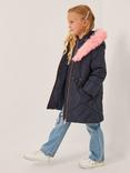 Monsoon Kids' Quilted Faux-Fur Coat, Navy