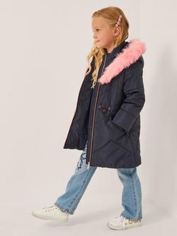 Monsoon Kids' Quilted Faux-Fur Coat, Navy, Navy