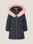 Monsoon Kids' Quilted Faux-Fur Coat, Navy