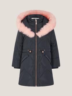 Monsoon Kids' Quilted Faux-Fur Coat, Navy - view 2, Navy