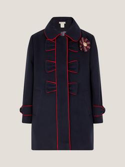 Monsoon Kids' Contrast Piped Bow Coat, Navy, Navy