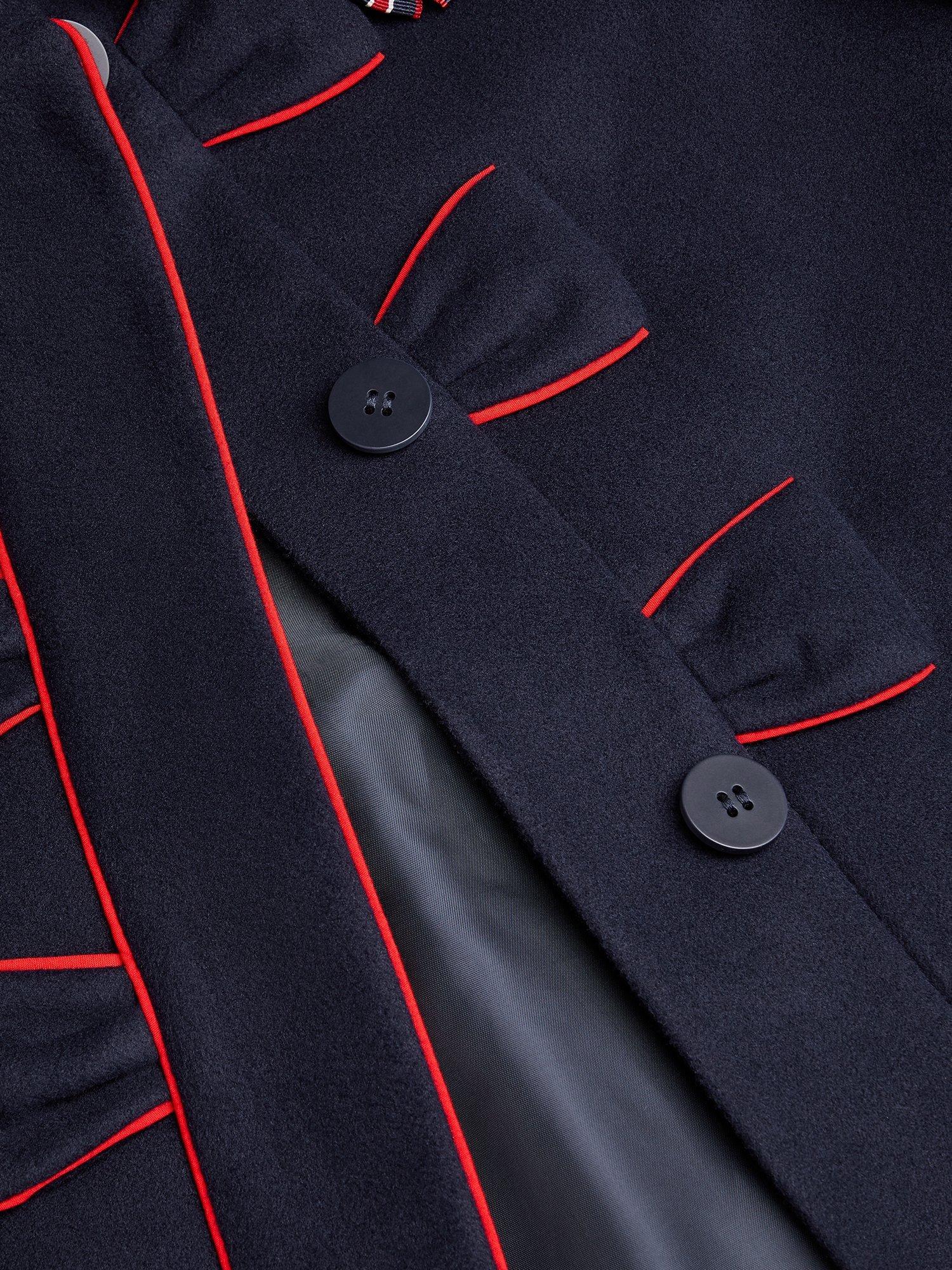 Product image 3 of 3, which shows Monsoon Kids' Contrast Piped Bow Coat, Navy, 3-4 years