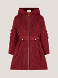 Monsoon Kids' Hooded Ruffle Raincoat, Burgundy