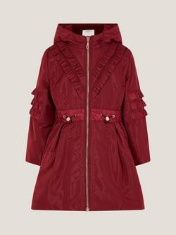 Monsoon Kids' Hooded Ruffle Raincoat, Burgundy, Burgundy