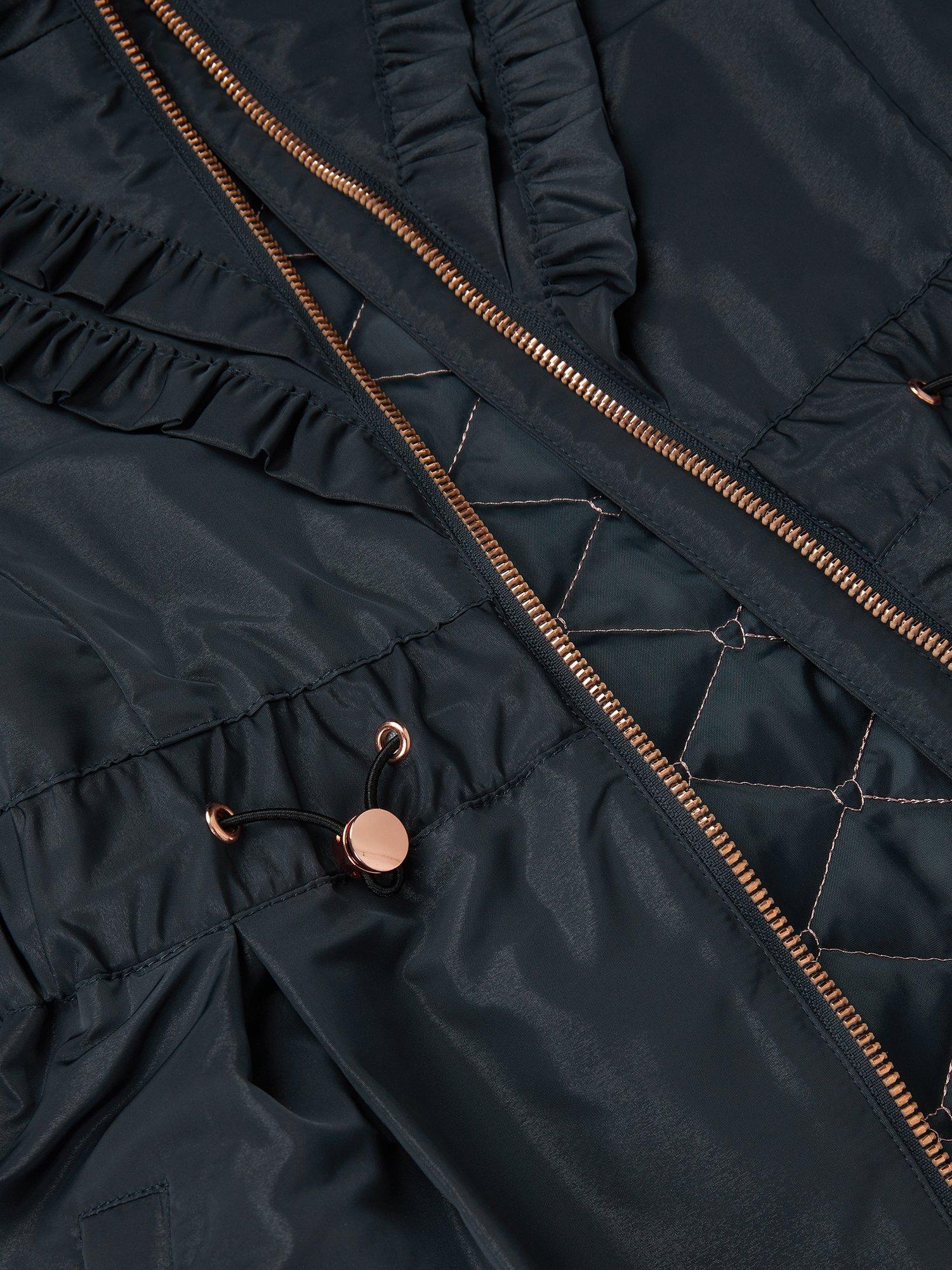 Product image 3 of 3, which shows Monsoon Kids' Ruffle Hooded Raincoat, Navy, 3-4 years