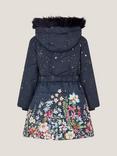 Monsoon Kids' Starry Floral Hooded Coat, Navy
