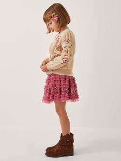 Monsoon Kids' Faux Suede Floral Bomber Jacket, Beige, Beige